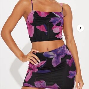 Fashion Nova Black and Purple Floral Skirt Set